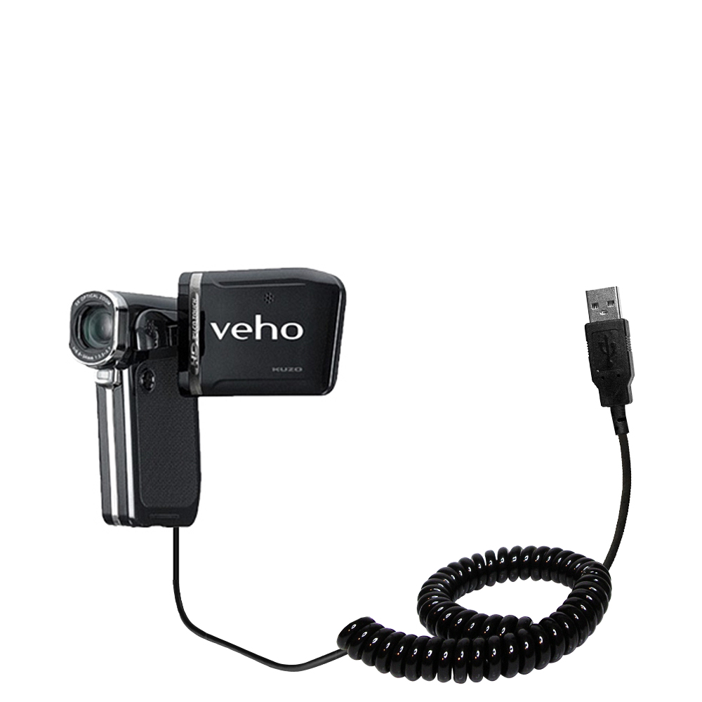 Coiled USB Cable compatible with the Veho Muvi Kuzo HD VC-001 / VC-002