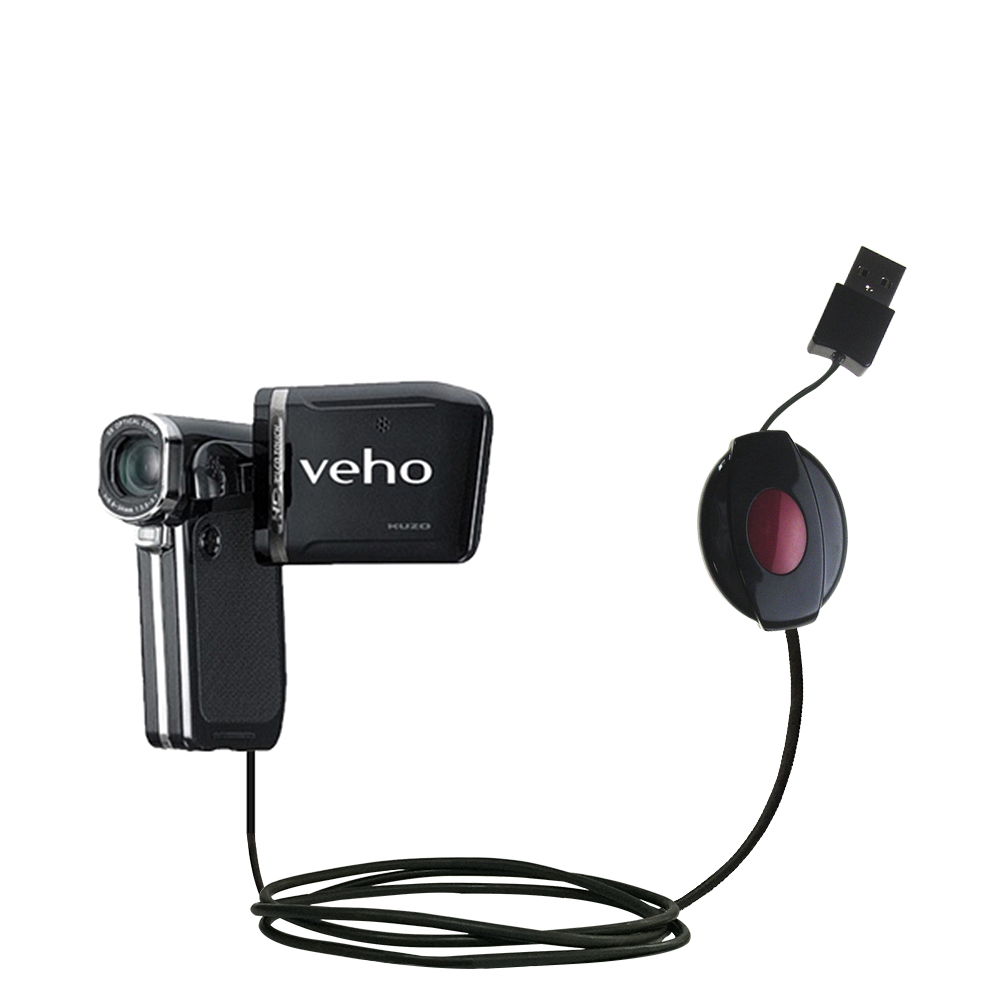 USB Power Port Ready retractable USB charge USB cable wired specifically for the Veho Muvi Kuzo HD VC-001 / VC-002 and uses TipExchange