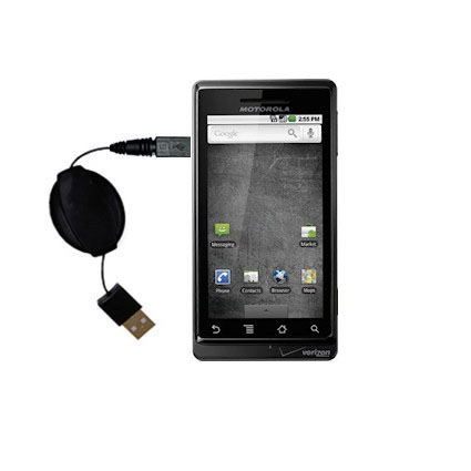 Retractable USB Power Port Ready charger cable designed for the Verizon DROID and uses TipExchange