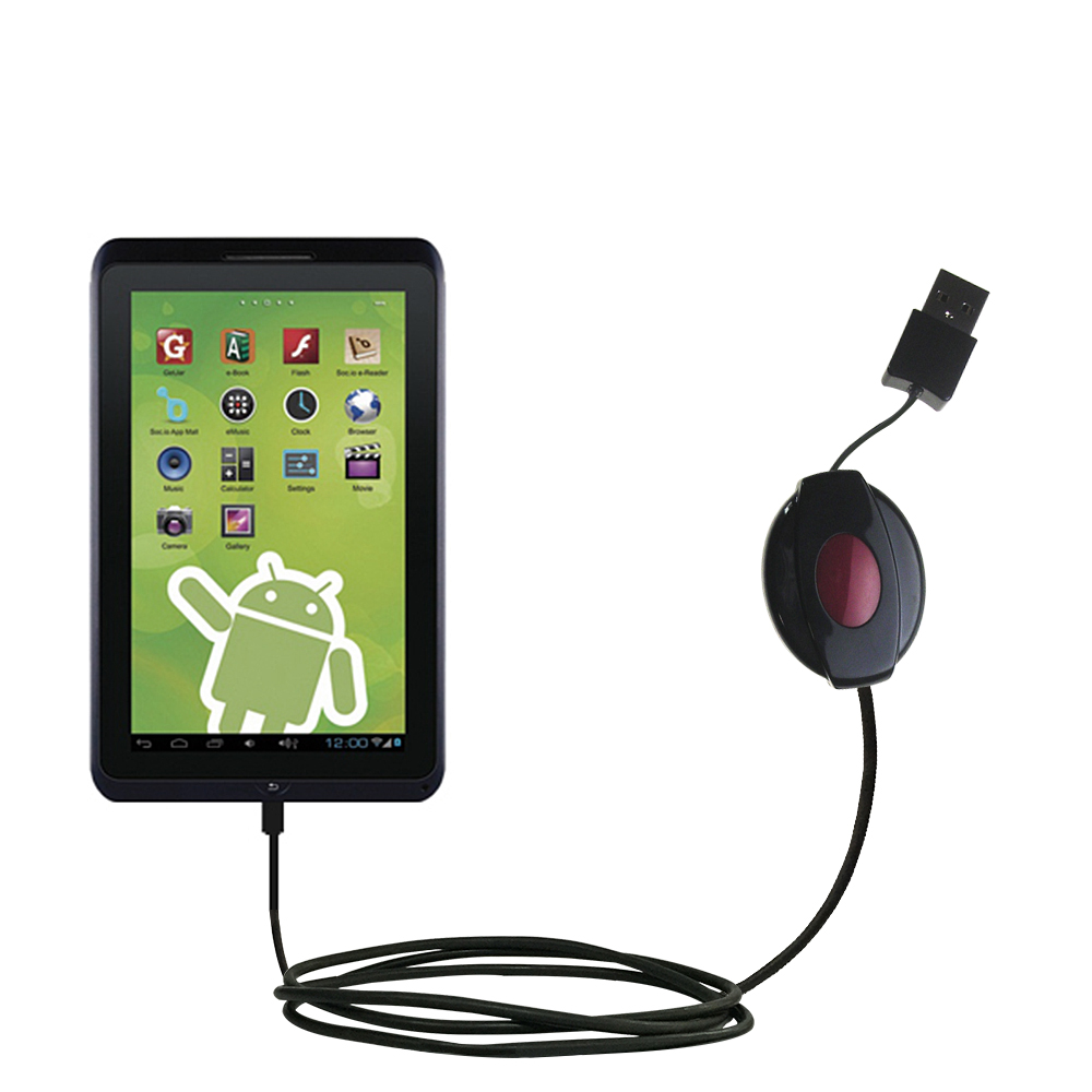 Retractable USB Power Port Ready charger cable designed for the Zeki 10 Tablet TB1082B and uses TipExchange