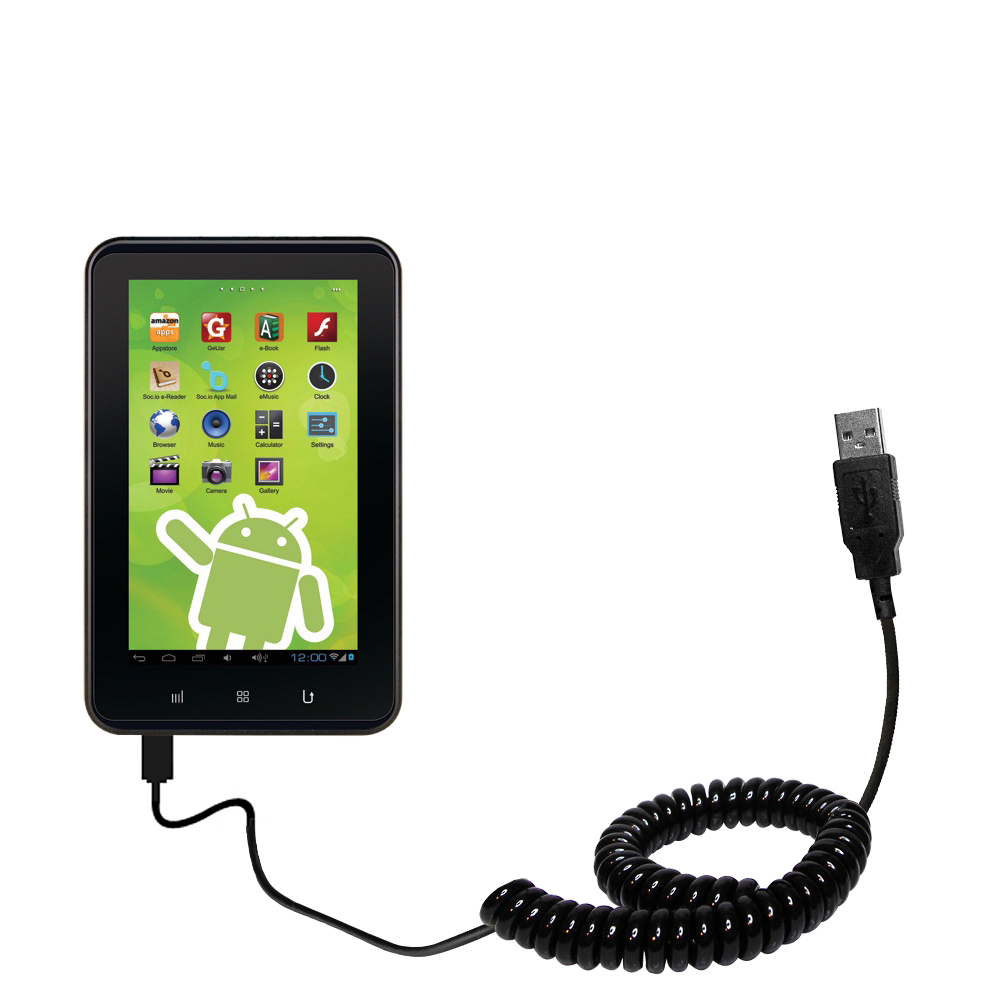 Coiled USB Cable compatible with the Zeki Android Tablet TBD753B  TBD763B TBD773B