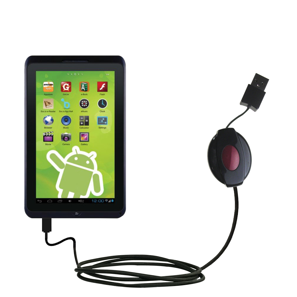 Retractable USB Power Port Ready charger cable designed for the Zeki Android Tablet TBDB863B and uses TipExchange