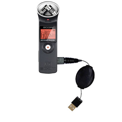 Retractable USB Power Port Ready charger cable designed for the Zoom H1 and uses TipExchange