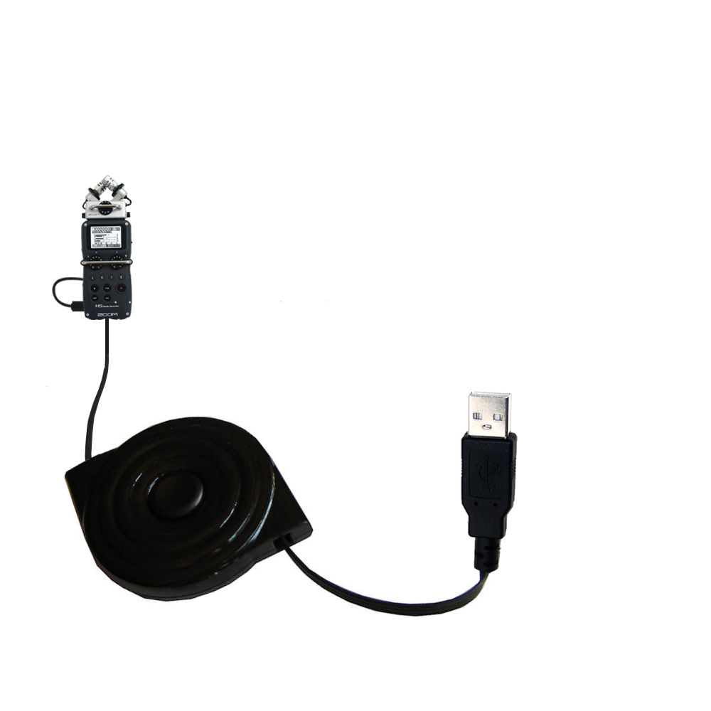 Retractable USB Power Port Ready charger cable designed for the Zoom H5 Handy Recorder and uses TipExchange