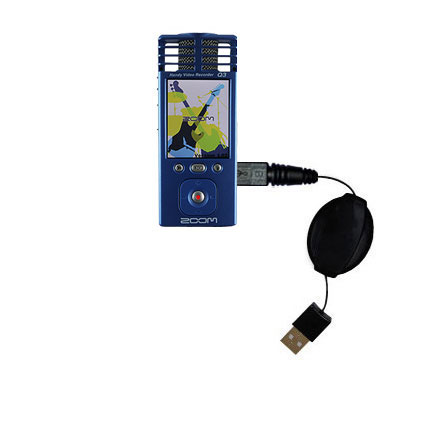 Retractable USB Power Port Ready charger cable designed for the Zoom Handy Video Recorder Q3 and uses TipExchange