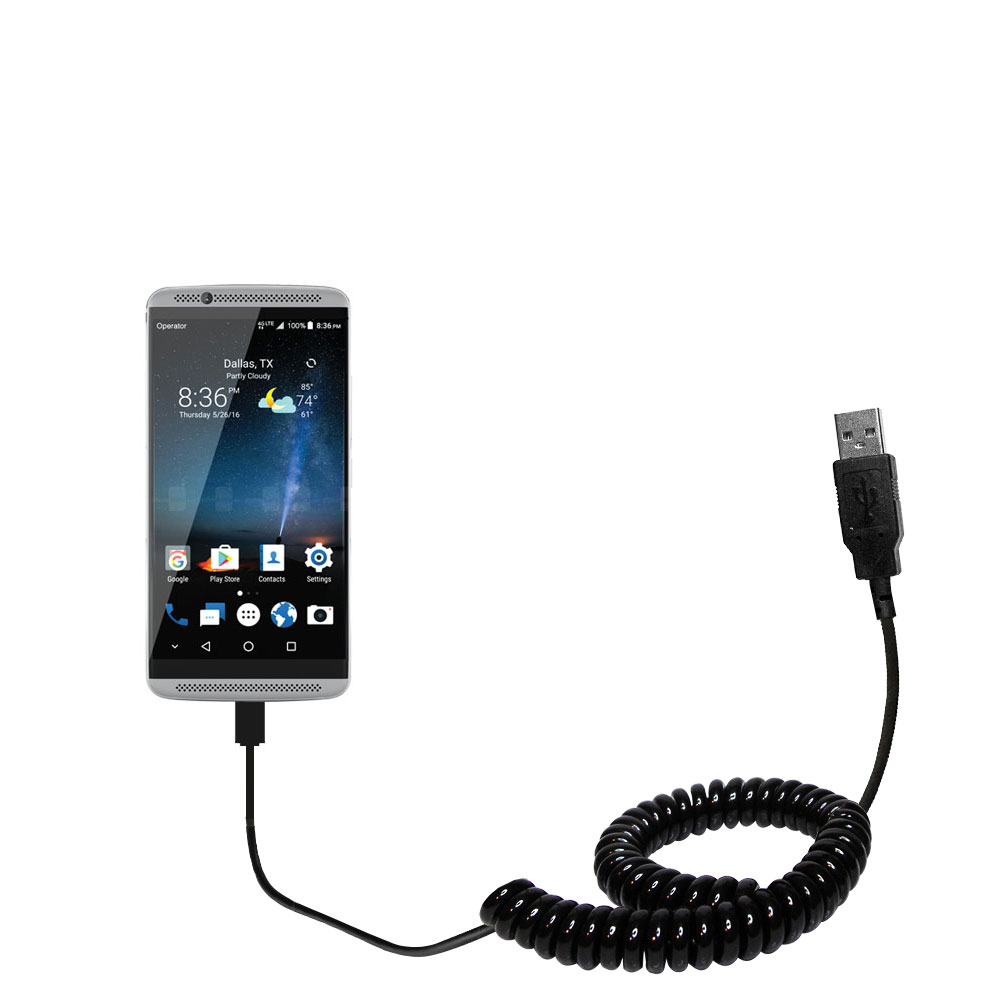 Coiled USB Cable compatible with the ZTE Axon 7 Mini