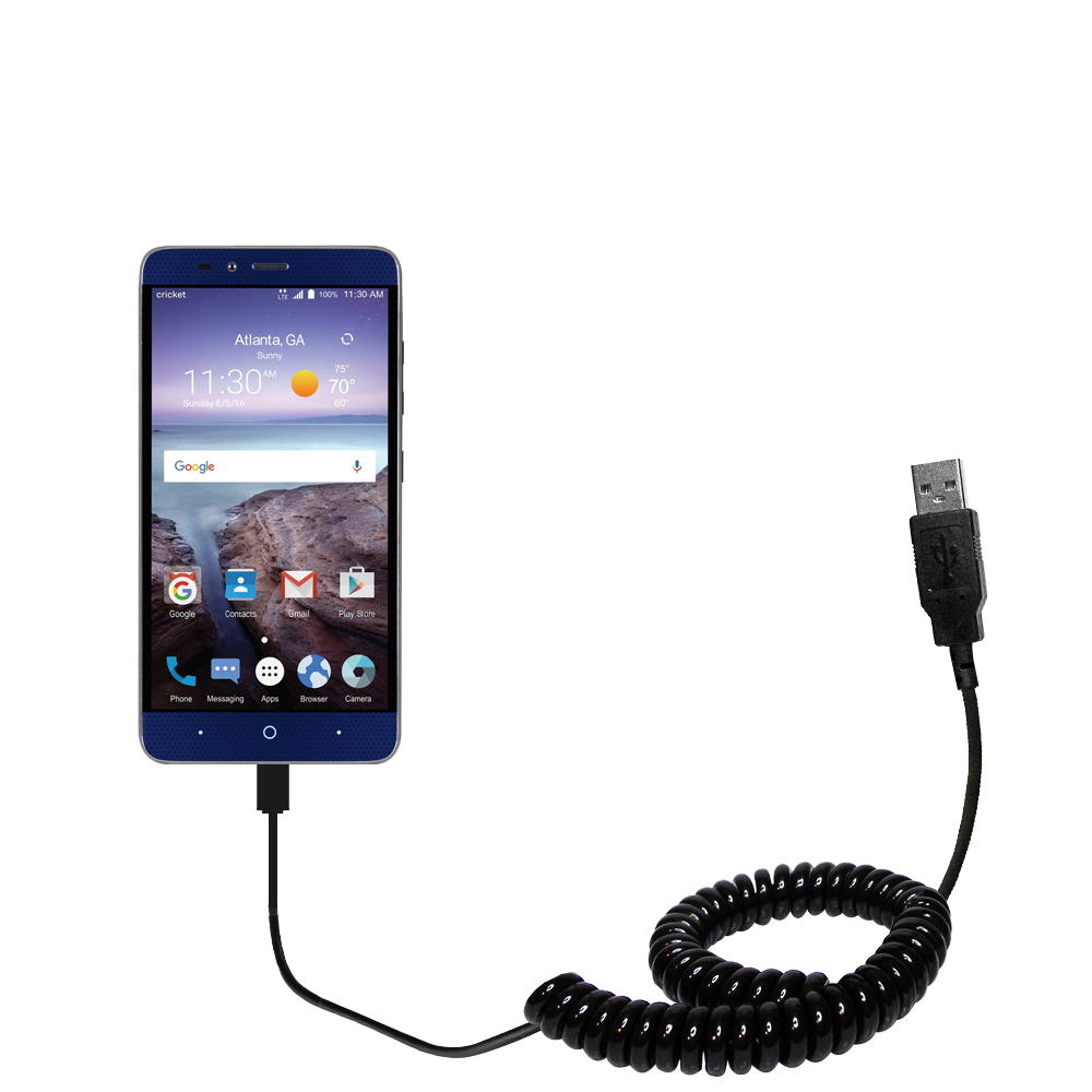 Coiled USB Cable compatible with the ZTE Grand X Max 2