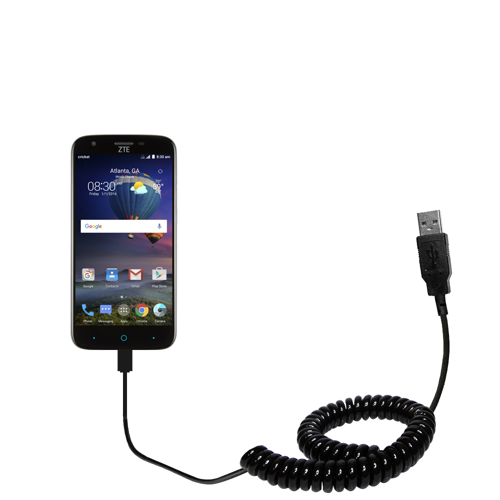 Coiled USB Cable compatible with the ZTE Grand X3