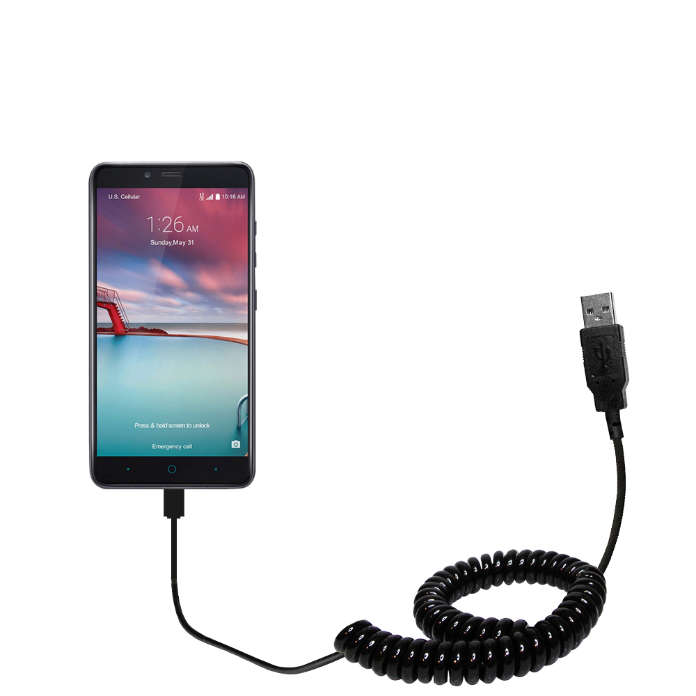 Coiled USB Cable compatible with the ZTE Imperial Max