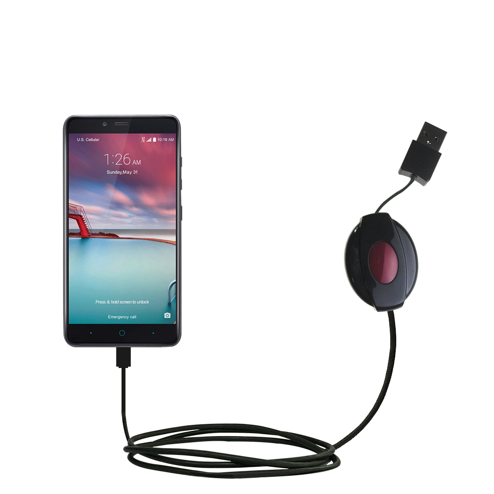 Retractable USB Power Port Ready charger cable designed for the ZTE Imperial Max and uses TipExchange