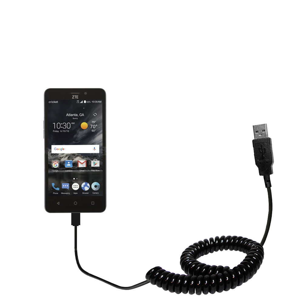 Coiled USB Cable compatible with the ZTE Sonata 3