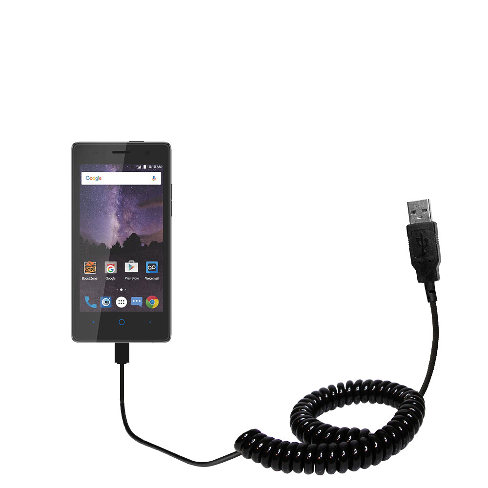 Coiled USB Cable compatible with the ZTE Tempo