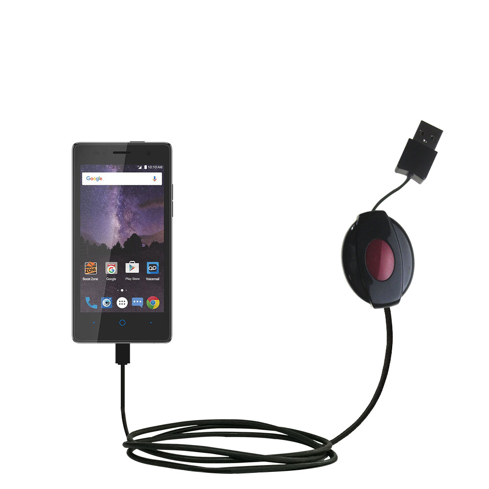 Retractable USB Power Port Ready charger cable designed for the ZTE Tempo and uses TipExchange