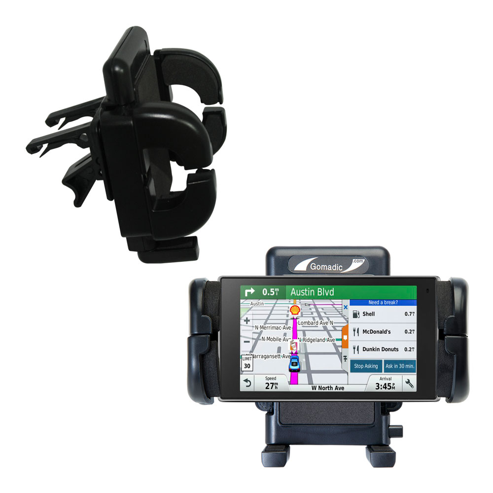 Gomadic Air Vent Clip Based Cradle Holder Car / Auto Mount suitable for the Garmin DriveLuxe 50LMTHD - Lifetime Warranty