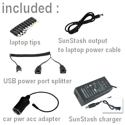 SunStash External Battery Pack with laptop charge tips