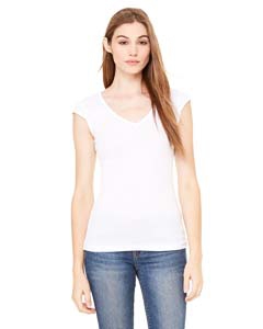 Bella + Canvas B8705 Ladies&#39; Sheer Mini Rib Cap-Sleeve Deep V-Neck T-Shirt