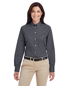 Harriton M581W Ladies&#39; Foundation 100% Cotton Long-Sleeve Twill Shirt withTeflon