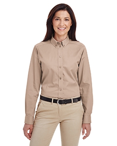 Harriton M581W Ladies&#39; Foundation 100% Cotton Long-Sleeve Twill Shirt withTeflon