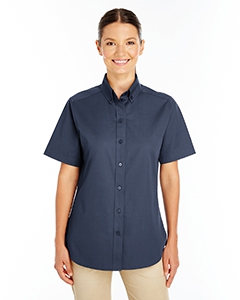 Harriton M582W Ladies&#39; Foundation 100% Cotton Short-Sleeve Twill Shirt with Teflon