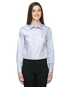 North End Sport Blue 78673 Ladies&#39; Boulevard Wrinkle-Free Two-Ply 80&#39;s Cotton Dobby Taped Shirt with Oxford Twill