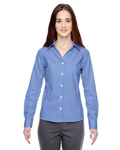 North End Sport Blue 78690 Ladies&#39; Precise Wrinkle-Free Two-Ply 80&#39;s Cotton Dobby Taped Shirt