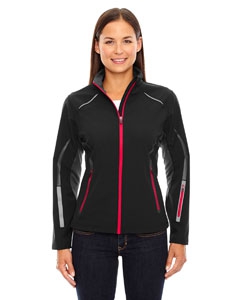 North End Sport Red 78678 Ladies&#39; Pursuit Three-Layer Light Bonded Hybrid Soft Shell Jacket with Laser Perforation